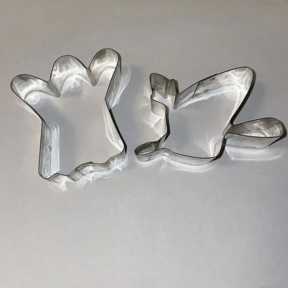 Vintage Pair Cookie Cutters Ghost Witch On Broom *SOME TARNISH*